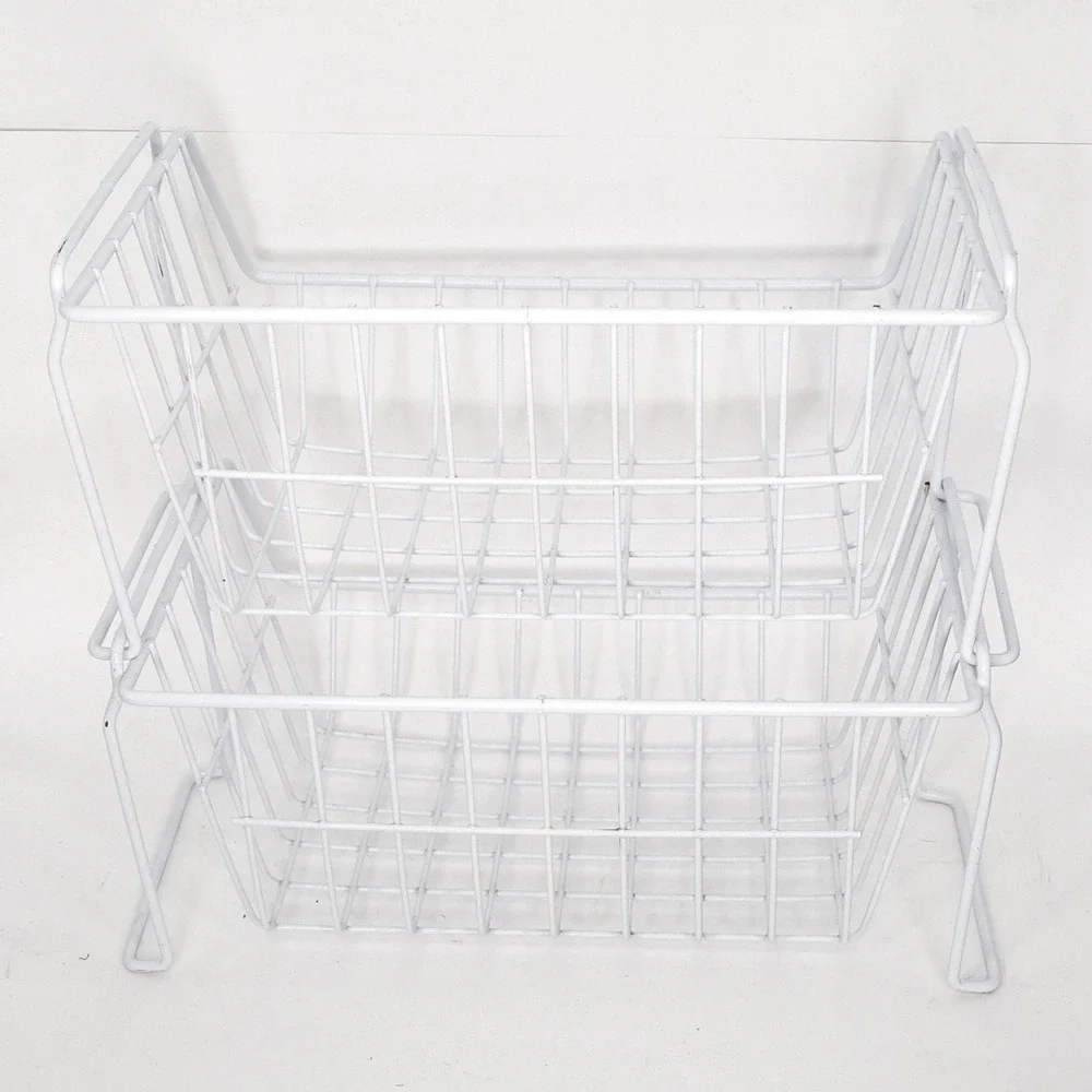 White Wire‎ Stacking Baskets Set 2 Heavy Duty Metal Storage Organizer 18x13x8in